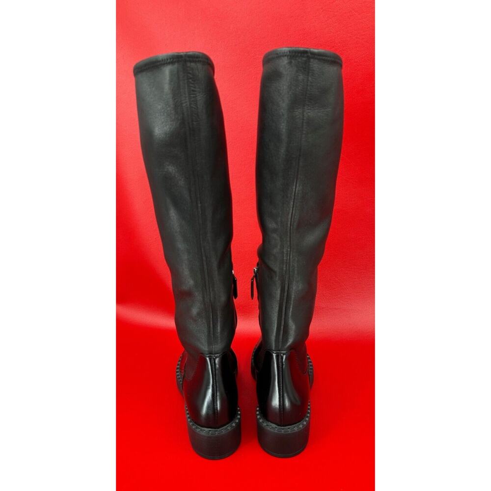 Prada Knee High Black Nappa Leather Stretch Moto Boots Size 36 1/2 Made Italy - Picture 15 of 15